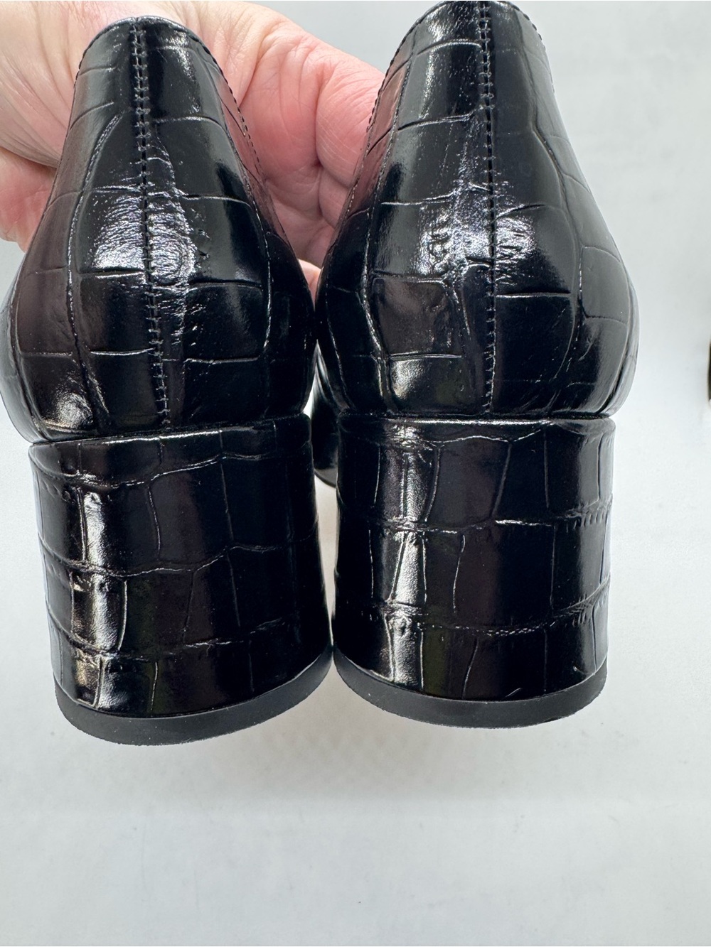 J.McLaughlin Black Croc Embossed Square Toe  Block Heels Pumps Shoe Size 8 - Picture 10 of 14